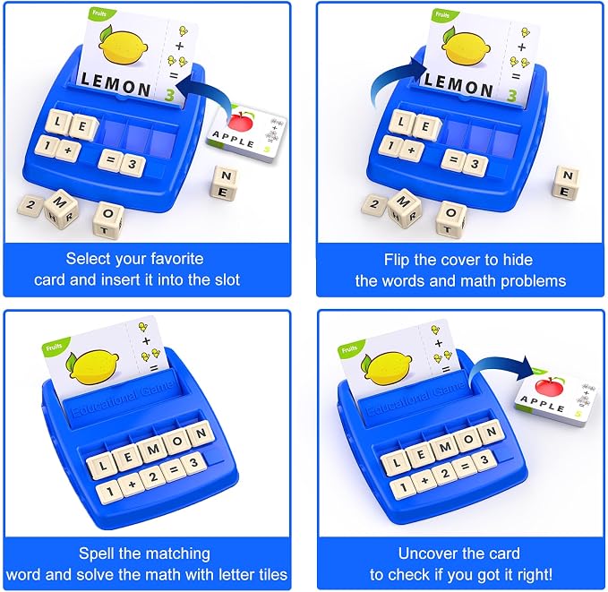 Educational Toys Learning Games for Kids 3-8, Matching Letter Spelling Early Math Game for Preschool& Kindergarten Kids Boys and Girls ，Christmas Birthday Gift for 4 5 6 7 Boys Girls（Navy Blue）