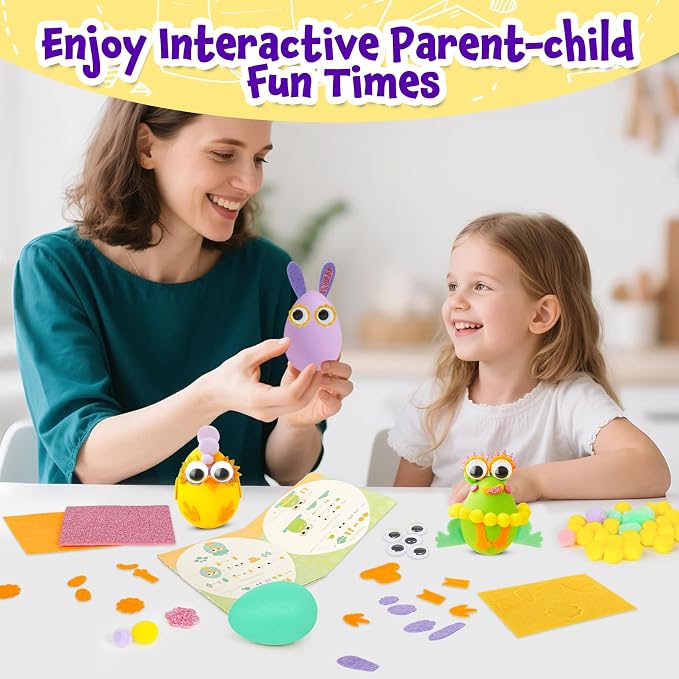 CZTCDP 6 Pack DIY Animal Craft Kit, 3D Egg Party Favors Toys for Kids | Fun Party Activity, Fine Motor Skill Builder, All-in-One Craft Box, Quiet Indoor Game, Safe Peel and Stick Felt & Pom Poms