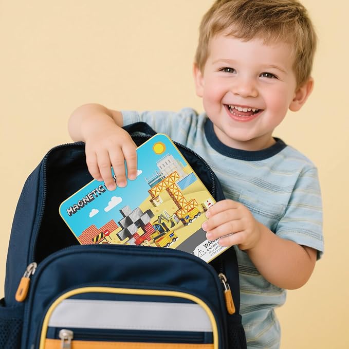 Magnetic Engineering Travel STEM：49PCS Mini Blocks Kit for Ages 3-8 | N32 Strong Magnets, Iron Box Baseplate, 49 Builds, 40+ Min Focus, 1-Min Storage, ASTM & CPSIA Certified, Perfect for Travel