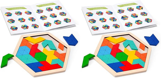 3 otters Wooden Puzzles for Kids, Educational Brain Teaser Game, Shape Sorting Board with Guide Book, Montessori Learning Toys (Pack of 2)