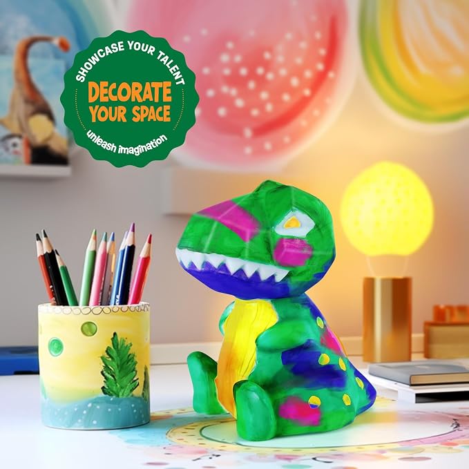 Paint Your Own Dinosaur Lamp Kit, Crafts for Kids Ages 6-12, Gifts for Boys | Dinosaur painting kit with paints and 3D night light; arts and crafts activity and birthday gift for boys ages 6-12