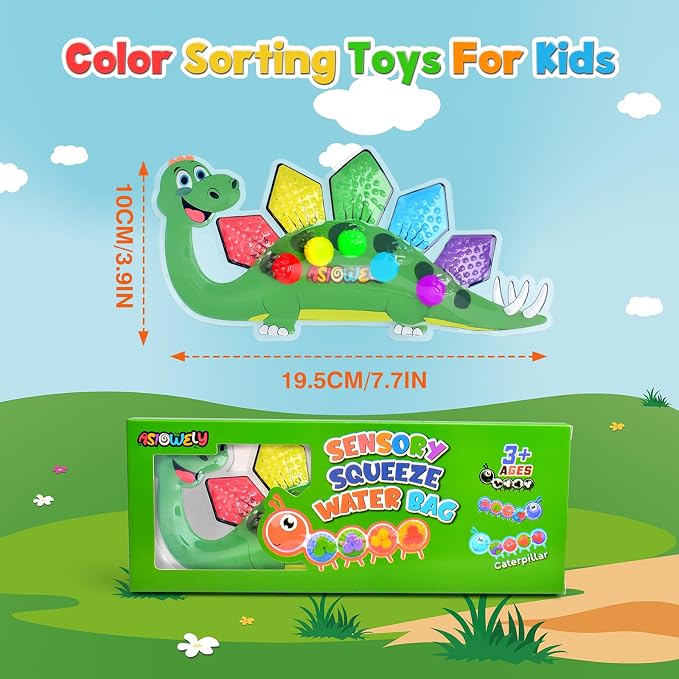 3Pcs Dinosaur Color Sorting Sensory Toys for Kids with Autism Toddler Toys for Airplane Travel Road Trip Montessori Toys Fine Motor Skills B Easter Basket Stuffers Gifts for Kids Boys Girls
