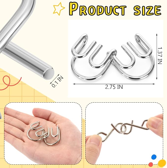 Metal Wire Puzzle Set of 8 with Pouch, Brain Teaser Puzzles IQ Test Ring Disentanglement Unlock Interlock Game Trick Metal for Party Favor Challenge (E Style)
