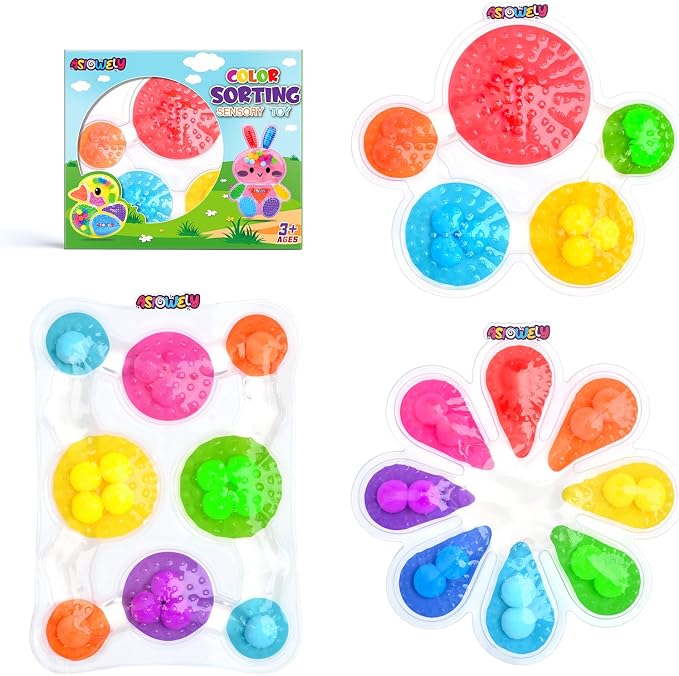 3Pcs Color Sorting Sensory Toys for Kids with Autism Toddler Toys for Airplane Travel Road Trip Preschool Montessori Toys Fine Motor Skills Easter Basket Stuffers Gifts for Kids Boys Girls