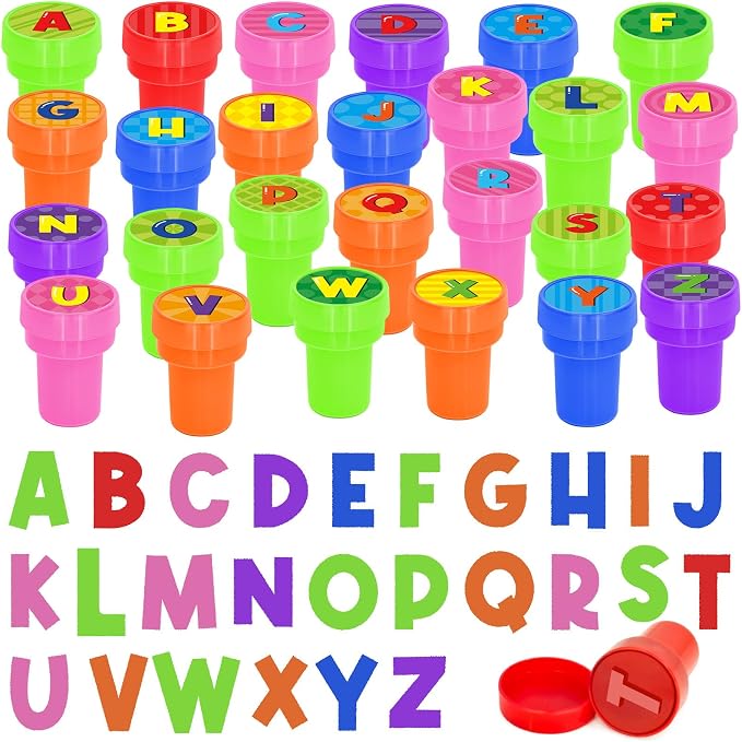 Cinrobiye 24 Pcs Alphabet Stampers Party Favor Set, Cute ABC Letter Stamps for Kids Early Learning, Classroom Rewards, Educational Phonics Toys, Goody Bag Fillers, Preschool Learning Supplies