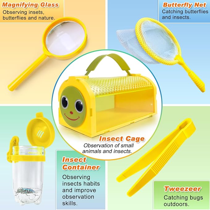 Bug Catcher Kit & Outdoor Explorer Kit for Kids, 10 Pcs Bug Catching Kit | with Toy Cage, Backpack, Flashlight, Outdoor Exploration Toys Gift for Boys Girls 3-12