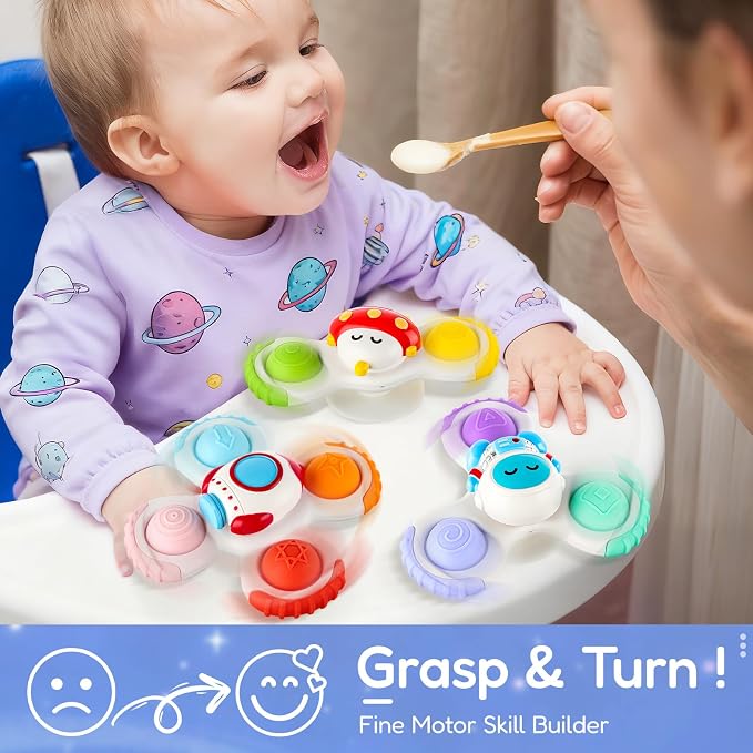 Pop Suction Cup Spinner Airplane Travel Toys for 1 Year Old Boy Girl | Novelty Spinning Tops Infant 12 18 Months,1 2 Year Old Boy Birthday Gift for Toddlers ,Sensory Baby Bath Toy Kids Ages 1-3