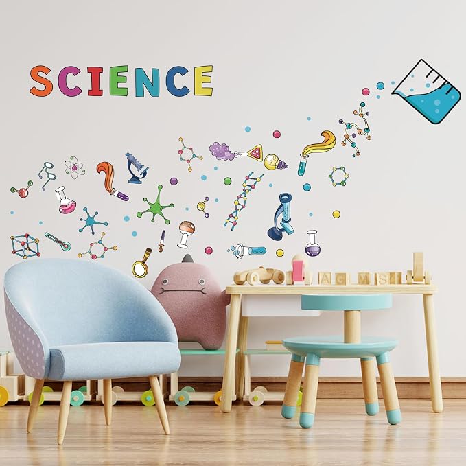 LHIUEM Science Biology Lab Backdrop Wall Decal Steam Bulletin Board Sticker | Science Education Wall Mural Decorations Funny Science Classroom Decor Scientific Method Poster for Kids Classroom Laboratory