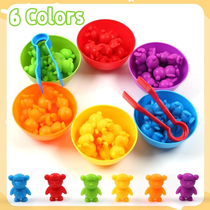 UNIQUE KIDS Counting Matching Game with Sorting Cups, Color Classification and Sensory Training Educational Learning Toys Set Gift for Toddlers Preschool Ages 3 Years and up