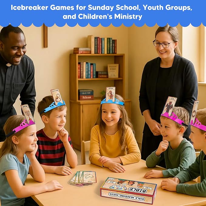 Garybank Bible Headbands Games for Kids, Bible Character & Item Guess Game | 66 Picture Keyword Cards, 4 Headbands, 1 Hourglass, Learn Biblical Stories & Verses, Sunday School, Family Night, Easter Gift