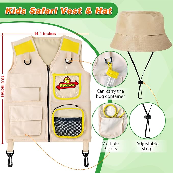 YOPINSAND Kids Explorer Kit & Bug Catcher Kit, Kids Outdoor Exploration Set | Camping Gear with Vest & Hat, Ideal Outdoor Camping Adventure Toys for Ages 3 4 5 6 7 8 Boys Girls
