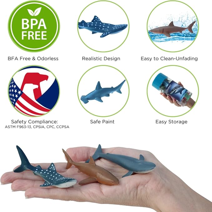 15pcs Mini Sea Animals Toys for Kids Toddlers Ocean Animal Toy Figurine Realistic Sealife with Shark Whale & Dolphin Bath Toys Sensory Bin Play Birthday & Party Favors