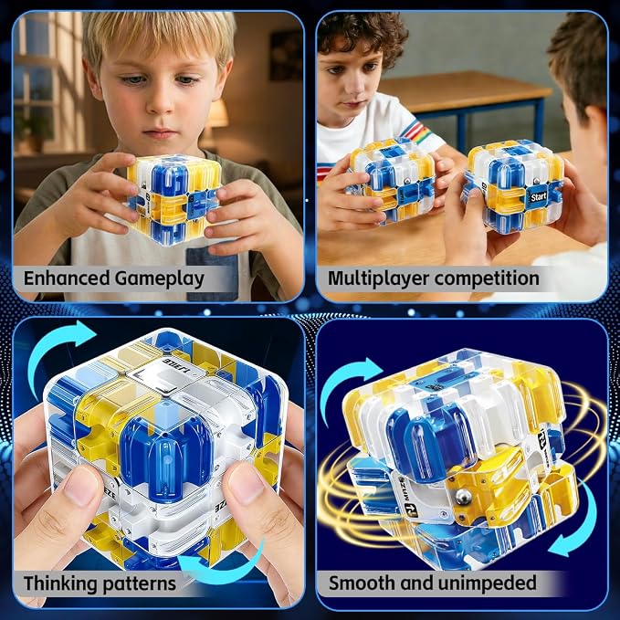 3D Rolling Ball Maze Cube, Large Labyrinth 3D Puzzle Marble Maze Cube, Brain Teaser Game, Educational Learning Sensory Toys Gift for 3+ Age Kids Adults, Logical Thinking, Family Board Games Blue 2.7"