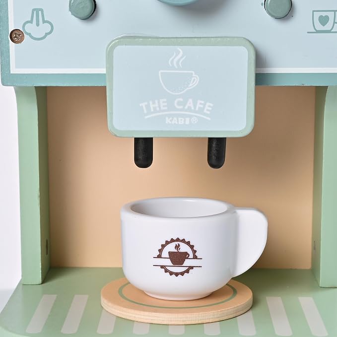 Green Coffee Maker Toddler Pretend Play Kitchen Accessories | Kids Wooden Toys Espresso Machine Playset Montessori Kitchen Toy Gift for Girls and Boys
