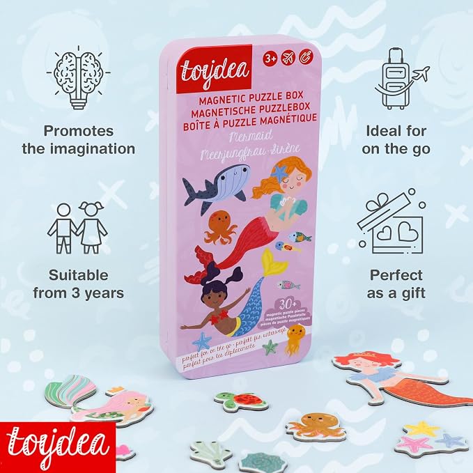 Magnetic Puzzle Box for Kids Ages 3-5, Mermaid Travel Puzzle Game | 30+ Magnetic Pieces, Spark Imagination, Quiet Travel Toy, Gift for Girls and Boys
