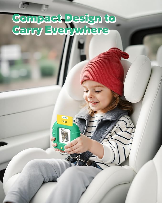 Airbition Talking Flash Cards for Toddlers 1 2 3 4 Year Olds, Green | Montessori Language Learning Toys with 224 Words, Pocket Speech Therapy Playthings, Children's Sensory Educational Toys