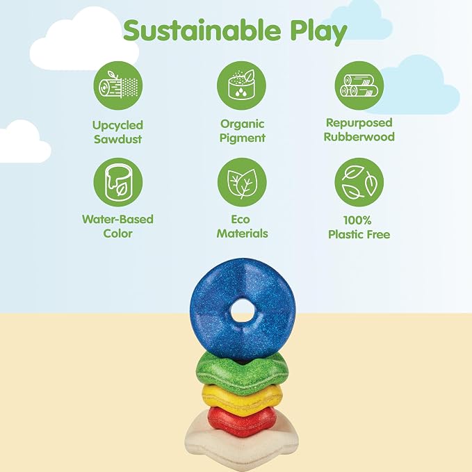 PlanToys® Wooden Wave Stacker Montessori Stacking Toy for Kids Toddlers | wooden wave stacker, montessori stacking toy, imaginative play fine motor coordination, sensory problem solving, baby toddler