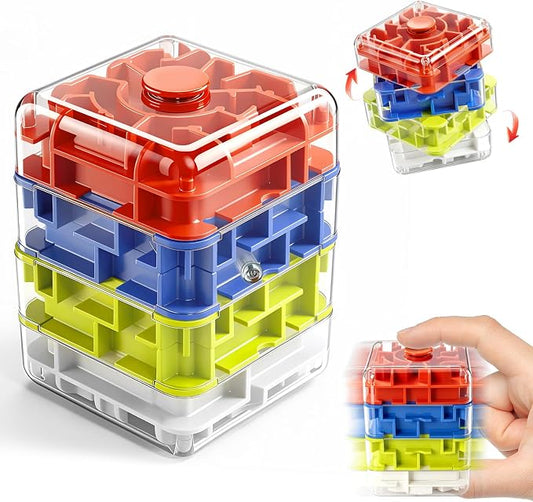 Infowush 2-in-1 Fidget Spinners Maze Cube - Fidget Toys for Kids & Adults | 3x4 Cube, Stress Relief Sensory 3D Brain Teaser Puzzle Cube, Board Game, Travel Toy, Birthday Gift for Boys Girls Ages 3 & Up