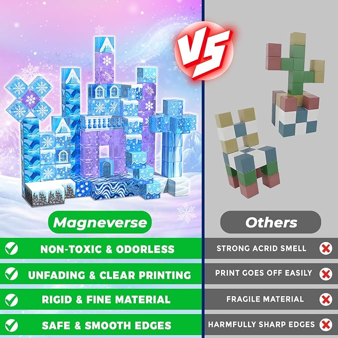 Magnetic Blocks - 100Pcs 0.8in Magnetic Building Block for Kids Ages 4-8, Transparent Magnet Block Blue Princess Castle, Frozen Magnetic Cubes Tiles Princess Toy for Girl 3 4 5 6 7 8-12 Birthday Gift