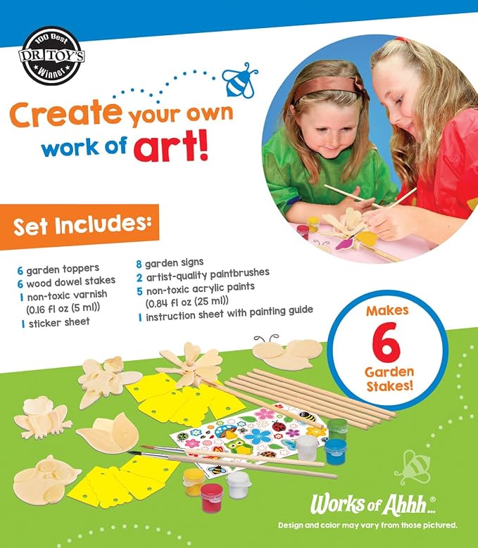 Garden Decor Wood Paint Kit - Wood Craft Kit, Educational, Fun - Ages 4+
