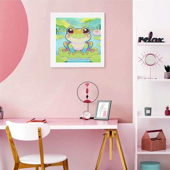 Gemozaic Frog Diamond Art Kits for Kids Ages 6-8-12 with Frame, 7 x 7 in | Animal Diamond Art Painting, Big Gem Arts and Crafts for Kids Ages 6-8-12, Amphibians Gems Painting for Gift, Home Wall Decor