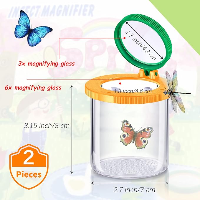 Skylety 2 Pieces Bug Jars Insect Viewer Catcher Bug Magnifying Insect Cage Container for Kids Children Science Nature Exploration Tool(Red,Yellow)