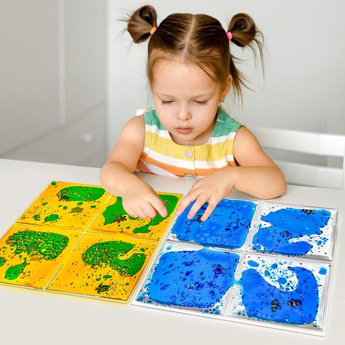 Onyoloy Liquid Sensory Soft Gel Tiles - 12" x 12" Square Multicolor Sensory Toys - Set of 9, Water Sensory Toys for Nurseries, Playrooms, Toddlers and Kids with Autism.