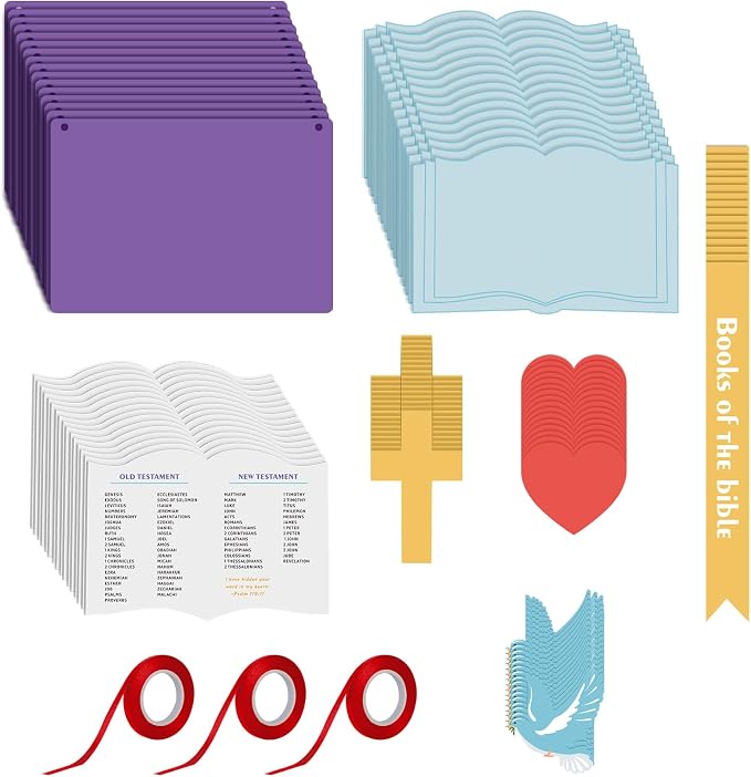 PLUVAVA 32 Set Books of The Bible Craft Kit Sunday School Crafts DIY Christian Bible Sticker Hanging Ornament for School Home Classroom Religious VBS Church Activities