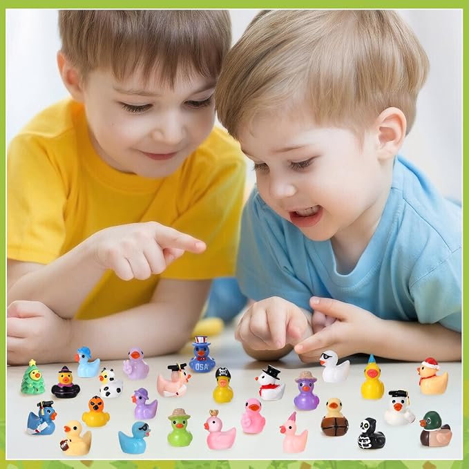 40 Pack Multicolor Mini Resin Ducks, Novelty Holiday Ducks | Tiny Ducks to Hide, Little Ducks Party Favor for Birthday, Graduation, Independence Day, Halloween, Christmas (40 Styles)