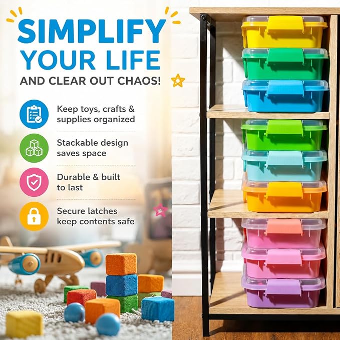 Sensory Bin with Lid for Toddlers 3 Pack 12.8 in, Stackable toy bins | Carolart Durable Plastic Sandbox for crafts, easy stack activity containers for sand, crafts, puzzles and toys