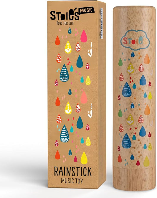 Stoie's Wooden Rain Stick Instrument for Kids, Support Music Exploration, Coordination and Rhythm Baby Toy, Soothing Sound for Sensory Play, Durable Rainmaker of Kid-Friendly Size, 1 Pack