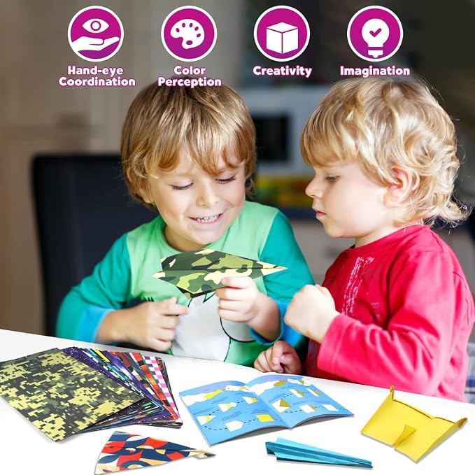 Pigipigi Kids 70 Airplane Origami Paper,Arts and Crafts for Kids Ages 5-12 | Beginners Origami Kit with 50 Airplane paper,Step-by-Step Guiding Book, DIY Craft Birthday Gift for Boys Girls ages 5-12