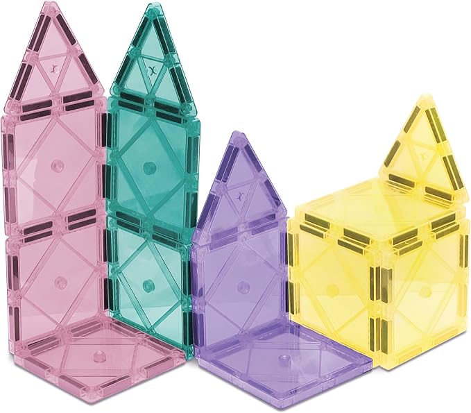CreateOn Crayola Magnetic Tiles, Building Set for Kids, Magnetic Building Toys for Kids, STEM Travel, Easter Basket Gift for Boys and Girls Ages 3+, 14-Piece Set (Pastel)