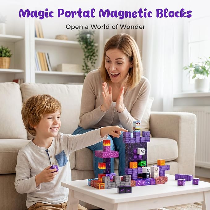 3 otters 150PCS Magnetic Building Blocks, with a Storage Bag, Portal | for Kids, Stem Learning, Easy Storage and Portability, Develops Spatial Awareness and Creativity, Birthday Gifts