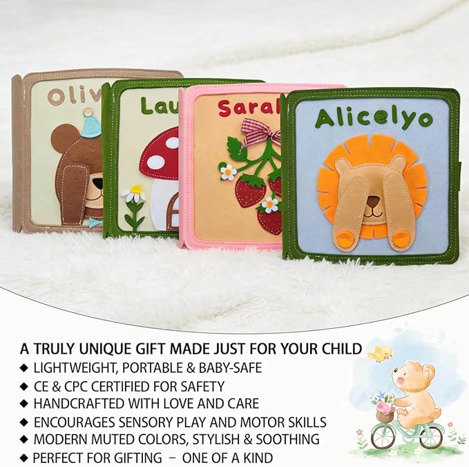 Personalized Montessori Felt Busy Book for Toddlers 1-3, Custom Name Quiet Book, Preschool Learning Activity Book, Travel Toy for Kids Ages 2-6, Birthday Easter