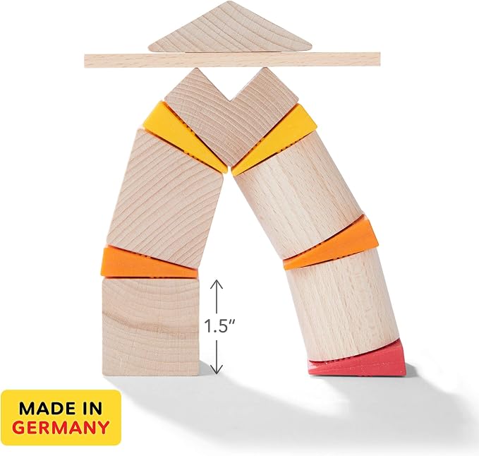 HABA Wooden Blocks Set Teetering Towers with Pattern Cards, Wood Block Set for Ages 4-8 for Fine Motor Skills, Made in Germany Creative Stacking Toy