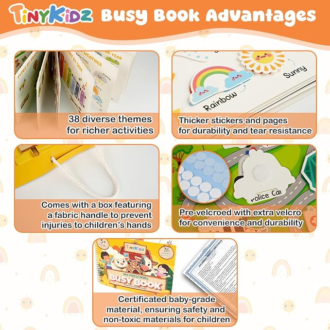 Montessori Busy Book for Toddlers 3-5, 38 Engaging Learning Activities for Preschoolers, Educational Quiet Book for Kids Ages 3-8, Preschool Homeschool Learning Toy