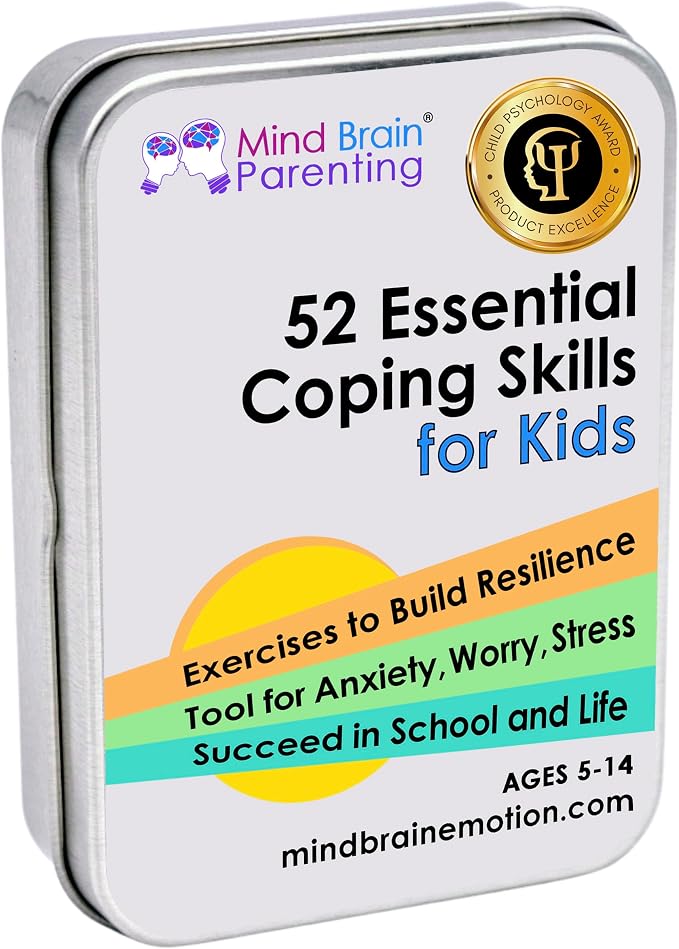 Mind Brain Emotion 52 Essential Coping Skills for Kids + Free Online Learning Library: CBT Calm Down Cards for Anxiety, Anger & Big Feelings - Emotional Regulation SEL Therapy Game, Ages 5-14