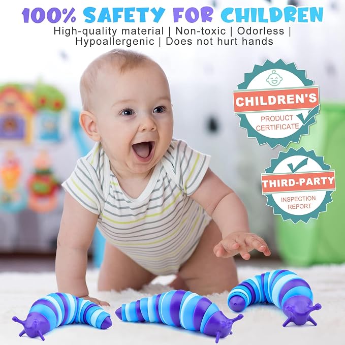 Cevioce Sensory Slug Fidget Toys, Fidget Slug Toys for Adult & Kid Party Favors, 1 PC Autism Sensory Toys for Autistic Children, Travel Toys for 3+ Easter Basket Stuffers Gifts for Toddler Kids A