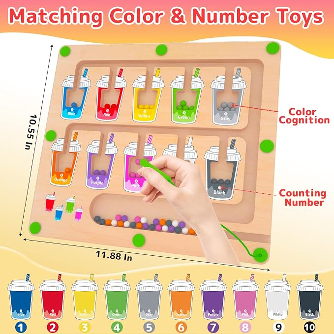 MTYOKILN Magnetic Color and Number Maze, Montessori Wooden Magnet Puzzle Game Board for Toddlers, Learning & Education Toys for Preschoolers, Fine Motor Skills Toys for Boys Girls 3-5 Years Old