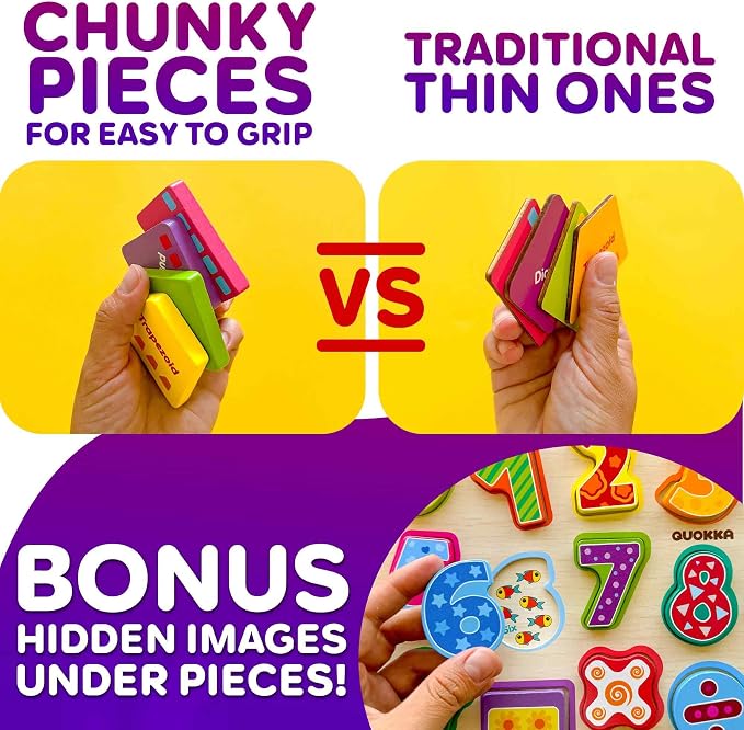 QUOKKA Wooden Puzzles for Toddlers 2-4 - Chunky Toddler Puzzles Ages 3-5 - Learning Travel Game with Numbers Alphabet Shapes - Wood Educational Gift for Boys and Girls