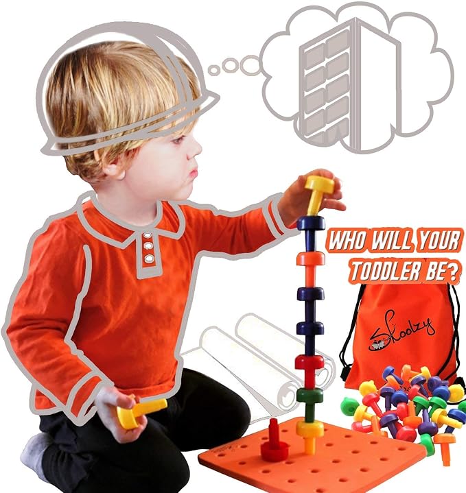 Skoolzy Color Sorting Toy - Peg Board Set and Shapes Puzzle - Educational Fine Motor Skills Toys for Kids