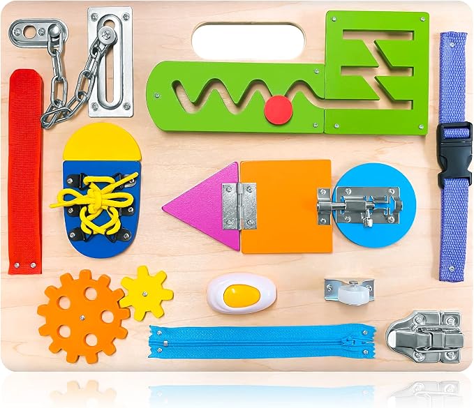Montessori Busy Board for Toddlers, Wooden Sensory Toys, Preschool Learning Activities for Fine Motor Skills Travel Toy, Basic Life Skills Educational Gifts for 1 2 3 Years Old Kids Boys Girls | Preschool Learning Activities, Basic Life Skills, Fine Mo...