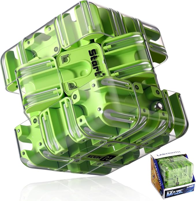 1 Sets Large Labyrinth 3D Maze Cube Puzzle Maze Game Gravity 3D Puzzle Cube Brain Teaser Ball Games for Kids Education Sensory Toys Gift for Adults (Classical,Dark Green)