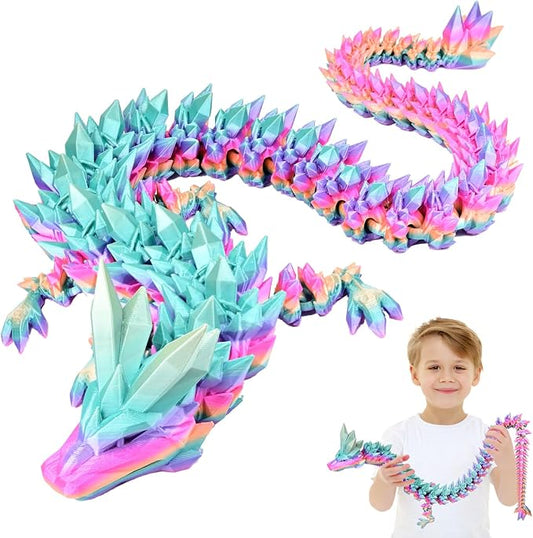 30 Inch Large 3D Printed Dragon 76cm Long Fidget Toy Gift Decor | Flexible Giant Articulated Dragon Toy, Home Desk Decoration, Birthdays Christmas Gift for Kids Boys Girls Adults, Rainbow
