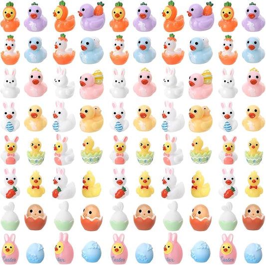 80 Pack Easter Ducks Toy Figures, Novelty Rabbit Dress up Duck | Tiny Ducks to Hide, Easter Bunny Party Favor Gift Decoration (16 Styles)