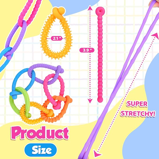 Sensory Toys Fidget Stretchy Strings: Fidget Toys Bracelet for Kids Calming - Adjustable Sensory Bracelet for Autism - Quiet Prizes Box Toys for Classroom 6 Pack
