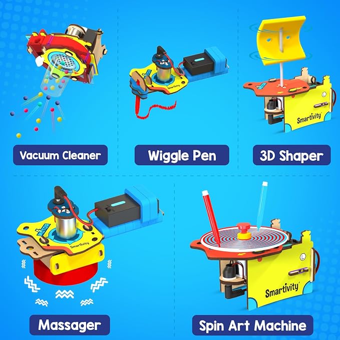 Smartivity 10-in-1 Motor Powered Gadgets Kit for Kids 6-12 | Build 10+ Science Projects - Bubble Launcher, Spinning Toy & More | STEM Kit | Birthday Gift for Boys & Girls