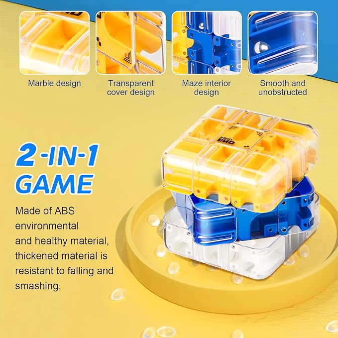 Large 3D Labyrinth Cube Puzzle for Kids 5-8 8-12, Engaging Brain Teaser Toy,Color-Match Game,Education Sensory Toys,3D Maze Cube,Birthday Gift for Kids Adults 5 6 7 8 9+ Years Old Boys (Blue)