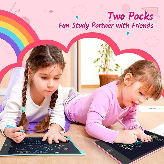 TECJOE 10 Inch 2 Pack LCD Writing Tablet for Kids, Mess Free Drawing Tablet | Colorful Drawing Pad, Travel Road Trips Essential, Quiet Time, Learning Toys Birthday Gifts for Boys Girls Ages 3-8